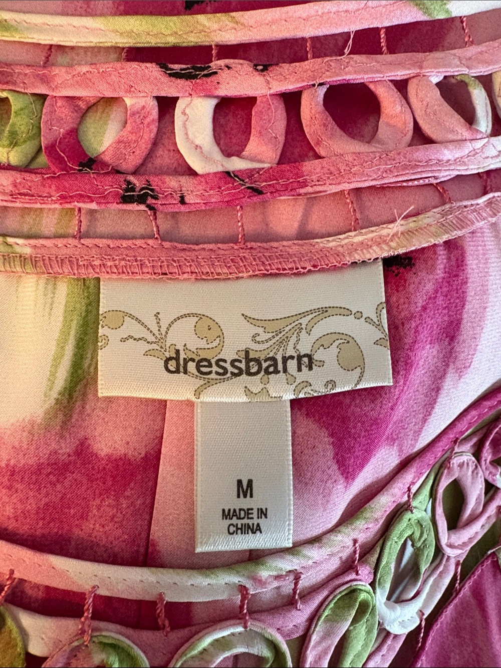 dressbarn Pink Floral Sleeveless Tank with Ring-Trim Neckline size Medium - Picture 7 of 11